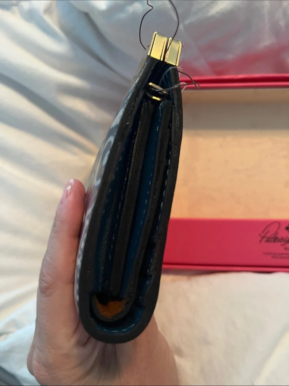 Patricia Nash Navy and Cream Floral Frame Wallet with Gold Trim